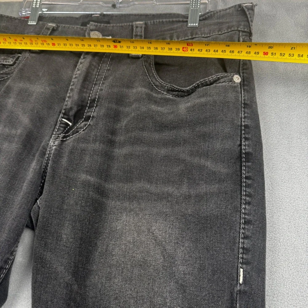 True Religion Geno Relaxed Slim Jeans Mens 36 Black Faded Denim Horseshoe Pocket
